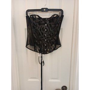 Nwt Women's Queenral Black Fishnet Corset Size Large